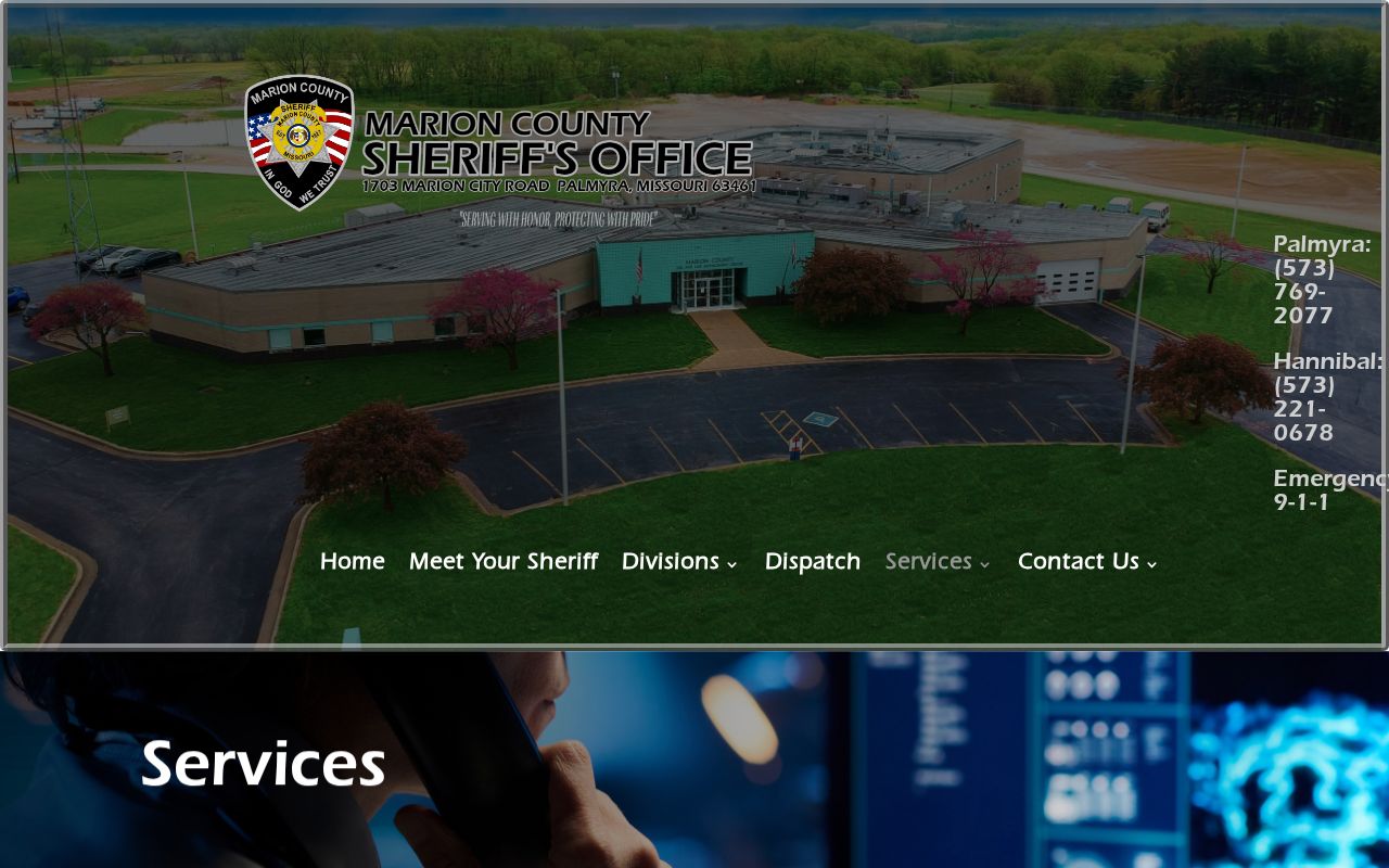 Marion County released-inmate mugshot sources on the Sheriff services page